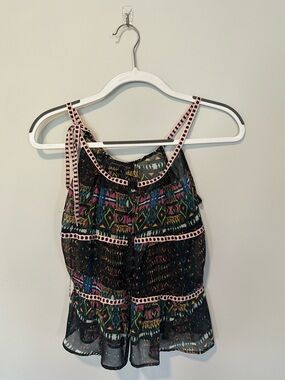 Patterson J. Kincaid Black Multicolor Printed Chiffon Tank Top